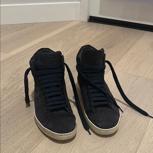 Tom Ford Navy Suede High-Top Sneakers